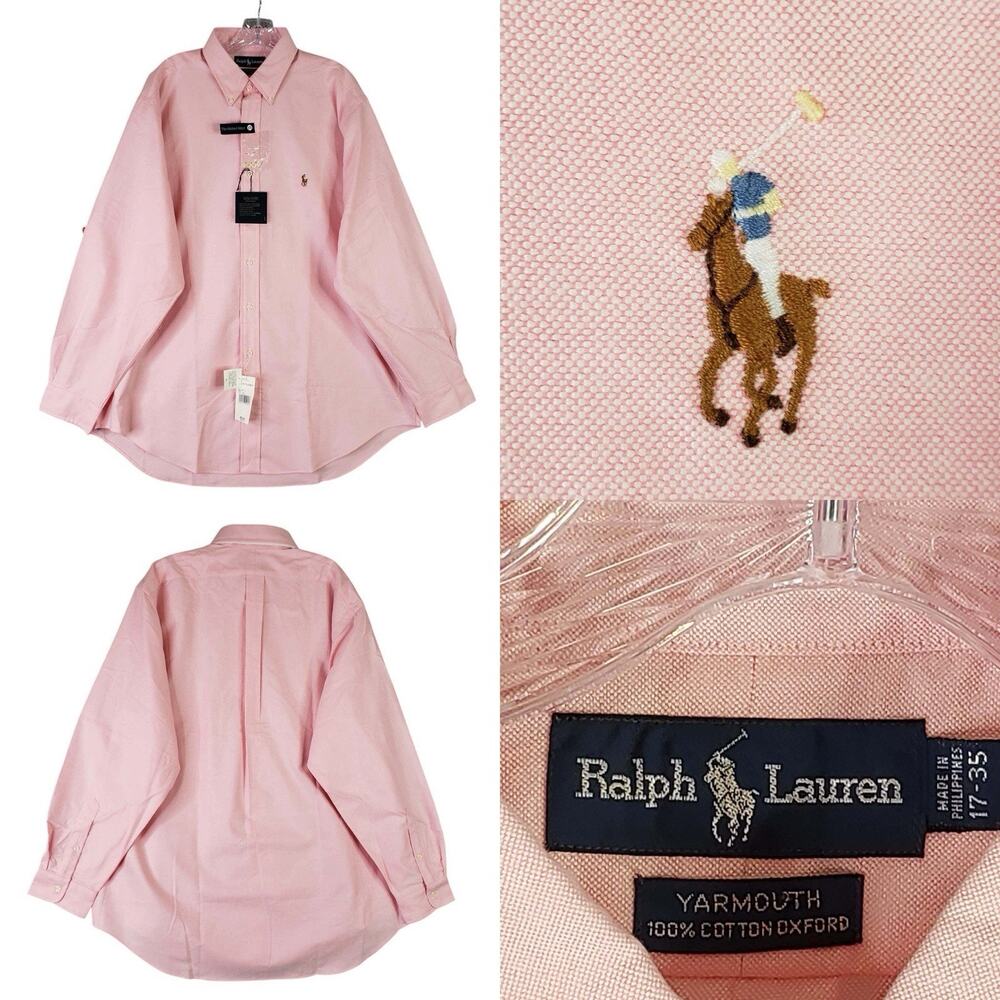 Polo Ralph Lauren Shirt Oxford Button Down LS Mens Size 17 XL Pink Solid New